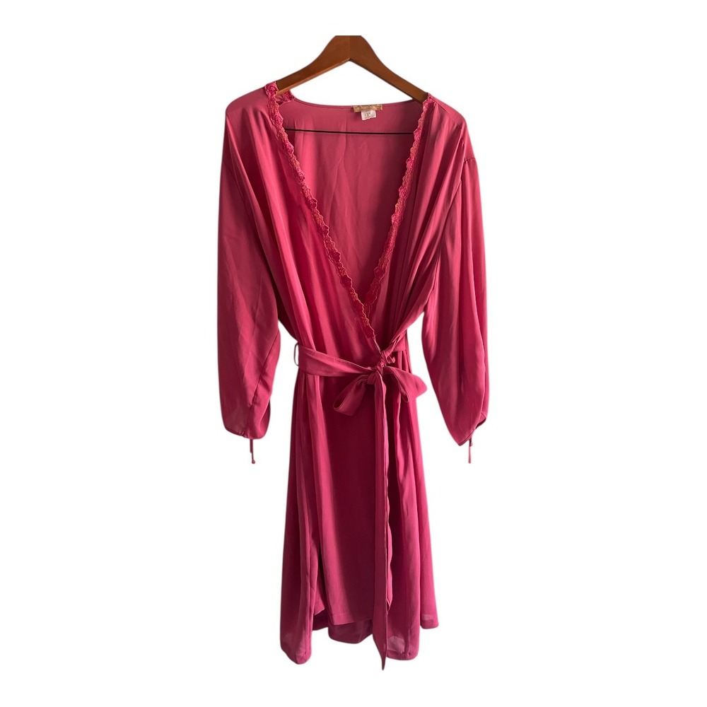 Sensara Sheer Robe Women's‎ Size 2X Rose Pink Lace Floral Accent Ruched Cuff